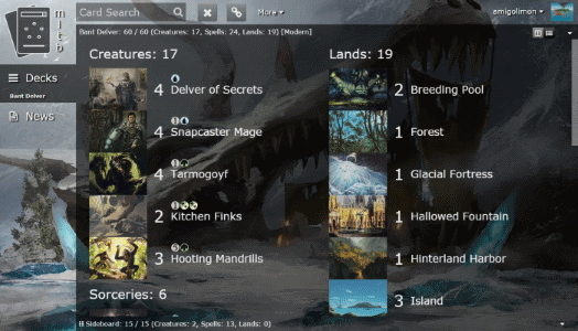 Deck Editor: Card list view