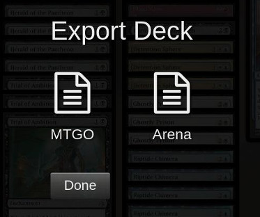 Screenshot of Export Deck Screen