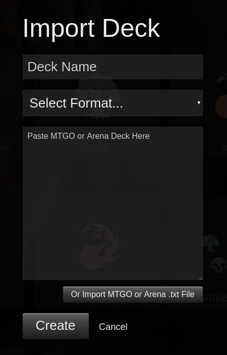 Screenshot of Import Deck screen