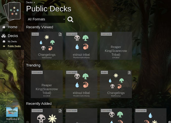 Screenshot of Public Decks Page