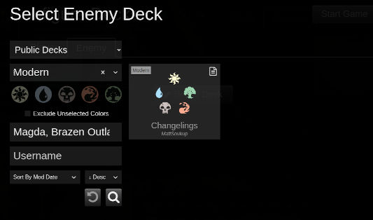 Screenshot of Select Enemy Deck from Public Decks