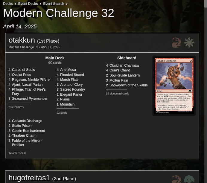 Screenshot of Event Decklists Page