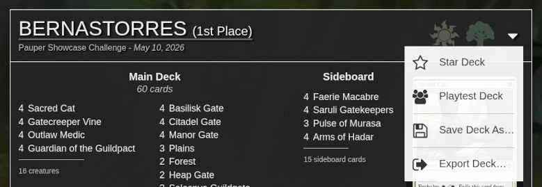 Screenshot of Event Decklist Menu