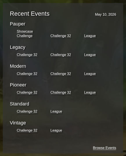 Screenshot of Recent Events