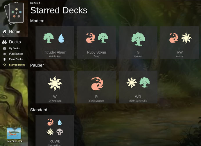 Screenshot of Starred Decks page